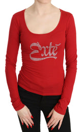 Red Exte Crystal Embellished Long Sleeve Top Blouse -   -  Exte.